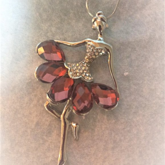 Necklace Ballerina Dance Girl , red stones , New , Silver and red - Picture 1 of 5